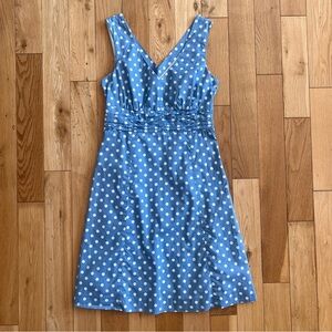 Boden Womens Light Blue Sleeveless V Neck Polka Dot Dress 100% Cotton Size 8